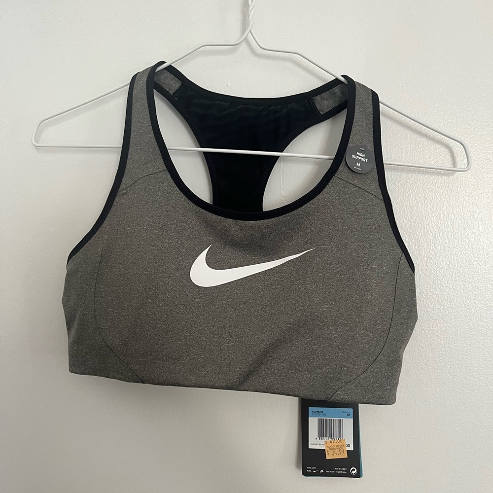 Nike Gray Sports Bra Moisture-Wicking Racerback